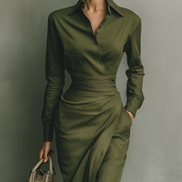 Women's Army Green Cotton Blended Maxi Dress MDA2281I8T