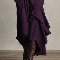 Women's Purple Bohemian Cotton Stretch Turtleneck Asymmetrical Draped Maxi Dress MDA2055J9I