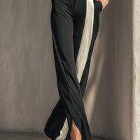 Women's Black Strapless Jumpsuit With Contrast White Vertical Stripe & Side Pockets MDZ0336C7T