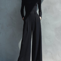 Women's Black Classic Knit Turtleneck Wide - Leg Jumpsuit MDA2133J5I