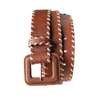 Women's Brown Leather Belt with Stitching Detail MDA1679H3I