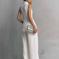 Women's Elegant White Cotton Linen Sleeveless Top and Wide-Leg Pants Set MDZ0221B1BA