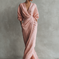 Women's Pink Minimalist V-neck Linen Blend Maxi Dress MDA1655L0Y
