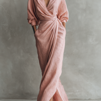 Women's Pink Minimalist V-neck Linen Blend Maxi Dress MDA1655L0Y