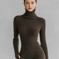 Women's Slim Fit Plush Knitted High Neck Side Slit Midi Dress MDA1401J4Y