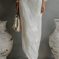 Women's Ivory White Cotton-Linen Blend One-Shoulder Flowing Elegant Dress MDA3032K4T