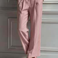 Women's Blush Pink Linen Fabric Sleeveless Vest & Wide-Leg Pants Two-Piece Set With Lapel Collar MDZ3005A5T