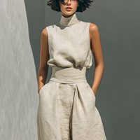 Women's Minimalist Cotton And Linen Blend Sleeveless Blouse And Wide-leg Pants Set MDZ0873A5Y