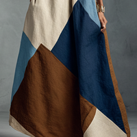 Women's Bohemian Multi-color Cotton Linen Blend Patchwork Halter Maxi Dress MDZ1956C4BA