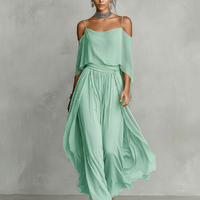 Women's Grey Breathable Chiffon Set With Cold-Shoulder Detail & Flared Silhouette, Contemporary Luxury-Feminine Style Set MDZ2651B6I