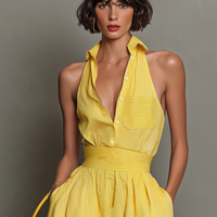 Women's Minimalist Striped Lapel Sleeveless Maxi Dress MDZ1099D5Y