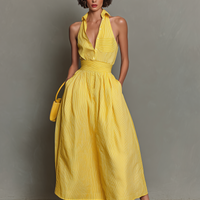 Women's Minimalist Striped Lapel Sleeveless Maxi Dress MDZ1099D5Y