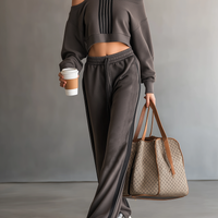 Women's Fashion Off-Shoulder Long-Sleeve Cropped Sweatshirt And Sweatpants Set MDZ1145D5Y