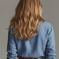 Women's Casual Blue Cotton Linen Long-Sleeve Collared Shirt Top MDZ1435D3GMJ