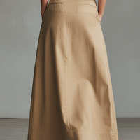Women's Casual Khaki Cotton Blend A-line Long Skirt (Belt Not Included) MDZ1413D6GMJ