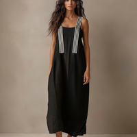 Women's Minimalist Striped Spaghetti Strap Loose Linen-Blend Maxi Dress MDZ1665D7Y