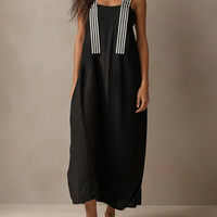 Women's Minimalist Striped Spaghetti Strap Loose Linen-Blend Maxi Dress MDZ1665D7Y