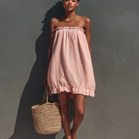 Women’s Blush Pink Linen-Blend Strapless Ruffle Trim Mini Sundress MDZ1722D0T