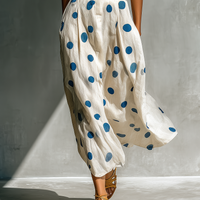 Women’s Off-White Linen-Blend Polka Dot Shirt Dress With Waist Cincher & Pockets MDZ2481D3T