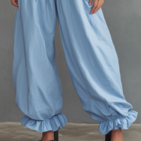 Women's Minimalist Linen-Blend Balloon Pants With Elastic High Waist And Ruffled Cuffs MDZ2585D3Y