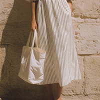 Women's Casual Retro-Elegant Striped Off-Shoulder Short-Sleeve Midi Dress MDZ2522D6ZJW