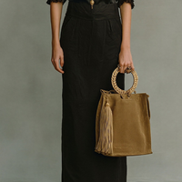 Women's All-Black Satin & Cotton Two-Piece Set With Ruffled Sheer Details, Contemporary Elegant Sophisticated Outfit MDZ2769D7LYL