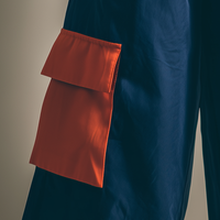 Women’s Navy Blue High-Waisted Pleated Culottes With Orange Contrast Cargo Pockets & Slit MDZ2777D7T