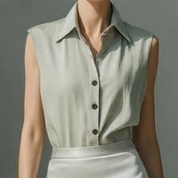 Women’s Sage Green Sleeveless Collared Shirt & Ivory Satin Mermaid Midi Skirt Two-Piece Set MDZ2812D0T