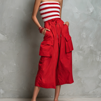Women's Sporty-Casual Striped Strapless Jumpsuit — Smocked Bodice, Paneled Design, Multi-Pocket, Cropped Wide-Leg Pants MDZ2896D0Y