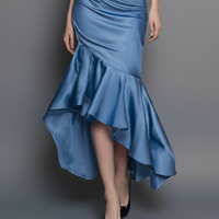 Women's Elegant & Minimalist Satin Cowl-Neck Sleeveless Blouse And Hip-Hugging Fishtail Skirt With Asymmetrical Hem MDZ2845D3Y