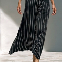 Women’s Black Cowl Neck Sleeveless Top & Black-and-White Striped Skirts Two-Piece Set MDZ2818D1T