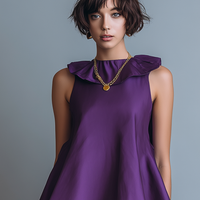 Women's Elegant Satin Mini Dress With Petal Collar, Sleeveless Design, And Ruffled Hem MDZ2848D7Y