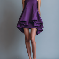 Women's Elegant Satin Mini Dress With Petal Collar, Sleeveless Design, And Ruffled Hem MDZ2848D7Y