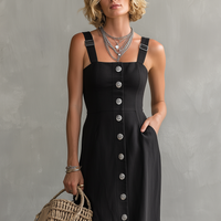 Women's Minimalist Linen-Blend Single-Breasted Maxi Pinafore Dress MDZ2872D6Y