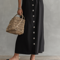 Women's Minimalist Linen-Blend Single-Breasted Maxi Pinafore Dress MDZ2872D6Y