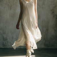 Women's Minimalist & Elegant Casual Off-White Chiffon Layered Sleeveless Midi Dress MDZ2799D6ZJW