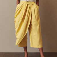 Women's Minimalist Yellow Cotton-Linen Cropped Wide-Leg Pants MDZ2812D2ZJW