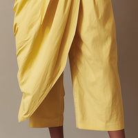 Women's Minimalist Yellow Cotton-Linen Cropped Wide-Leg Pants MDZ2812D2ZJW