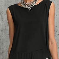 Women's Fashionable Black And White Color-Blocked Cotton Blend Chiffon Patchwork Sleeveless Long Top With Asymmetrical Hem MDZ2813D8GMJ