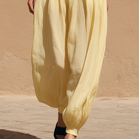 Women's Minimalist Casual Vacation-Style Yellow Cotton-Linen Tapered Trousers MDZ2949D1ZJW