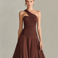 Women's Chocolate Brown Jersey Gown With One-Shoulder Strap & A-Line Skirt, Timeless Elegant Bridesmaid Dress MDZ2928D4LYL