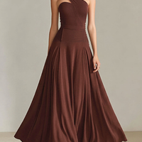 Women's Chocolate Brown Jersey Gown With One-Shoulder Strap & A-Line Skirt, Timeless Elegant Bridesmaid Dress MDZ2928D4LYL