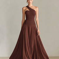 Women's Chocolate Brown Jersey Gown With One-Shoulder Strap & A-Line Skirt, Timeless Elegant Bridesmaid Dress MDZ2928D4LYL
