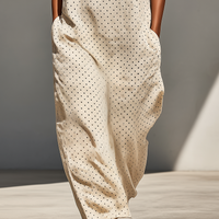 Women’s Beige Polka Dot Linen-Blend Sleeveless Maxi Dress With Stand Collar & Half Placket MDZ2962D6T