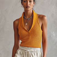Women's Minimalist Knitted Sleeveless Tank Top & Linen Drawstring Shorts Set MDZ2919D3Y