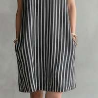 Women's Minimalist Striped Short-Sleeve Straight-Fit Mini Dress With Peter Pan Collar MDZ2999D0Y