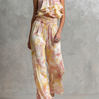 Women's Elegant & Minimalist Sleeveless Blouse With Watercolor Ombré Print And Ruffles, Paired With Straight-Leg Trousers Set MDZ2962D5Y