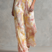 Women's Elegant & Minimalist Sleeveless Blouse With Watercolor Ombré Print And Ruffles, Paired With Straight-Leg Trousers Set MDZ2962D5Y