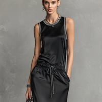 Women's Minimalist Satin Crew Neck Sleeveless Drawstring Maxi Dress MDZ2995D5Y