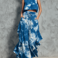 Women's Minimalist Tie-Dye Print Sleeveless Blouse & Ruffled Wide-Leg Pants Set MDZ2917D2Y